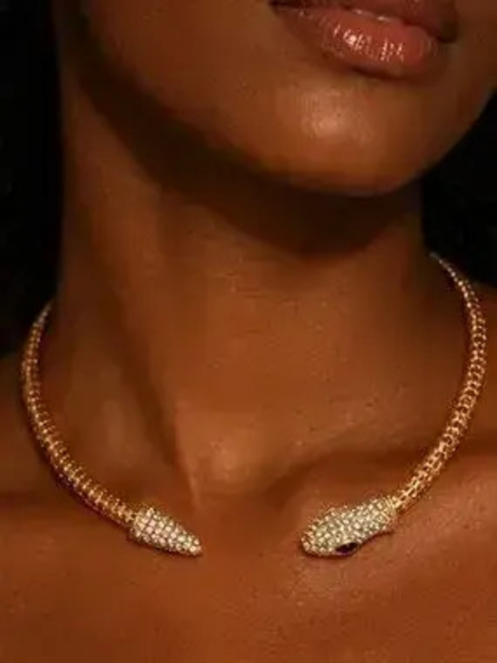 Gold Pav Snake Head Collar Necklace - Women's Serpenti Style Jewelry